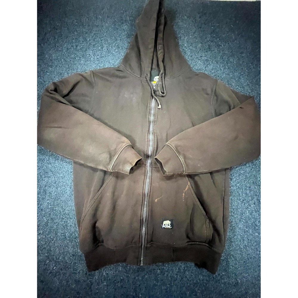 Berne Workwear Thermal Hoodie Men's M Tall Brown Ribbed Hem Long Sleeve Full Zip